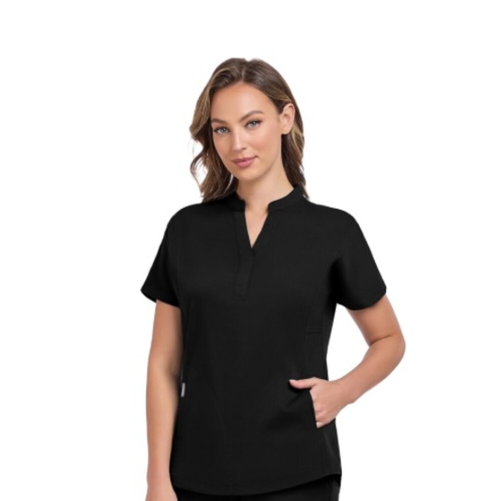 Comenii Scrubs Mandarin Collar Women's scrubs w/ 2 pockets. XXL Black